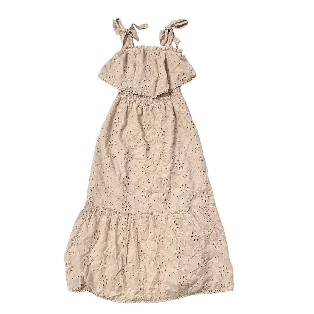 Une Ame Dress Maxi Sundress Sz M Pale Pink Boho Eyelet Prairie Cottagecore Sweet